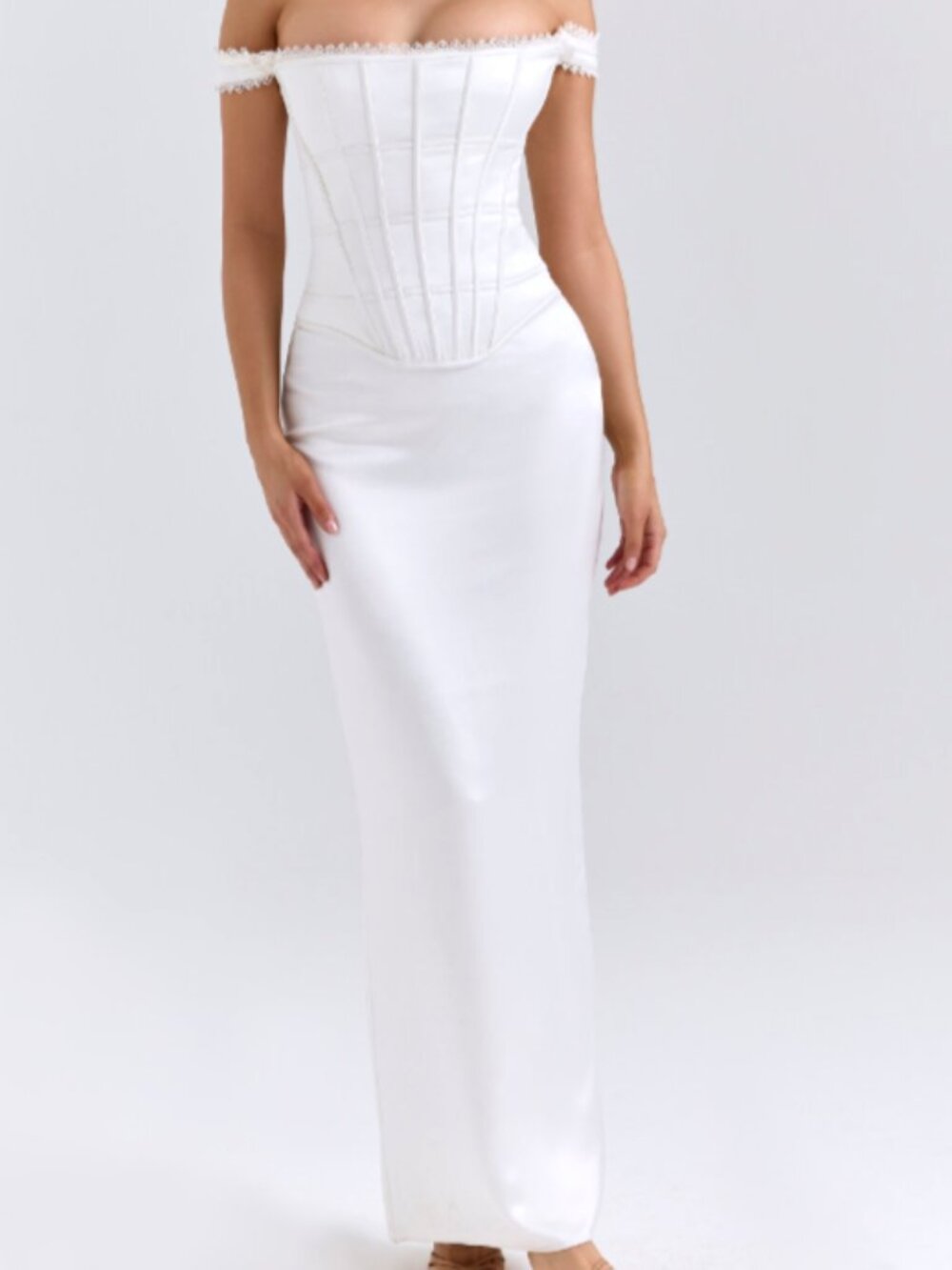 House of CB Isis Corset Maxi Dress with Removable Straps in Ivory - Size M (NWT)